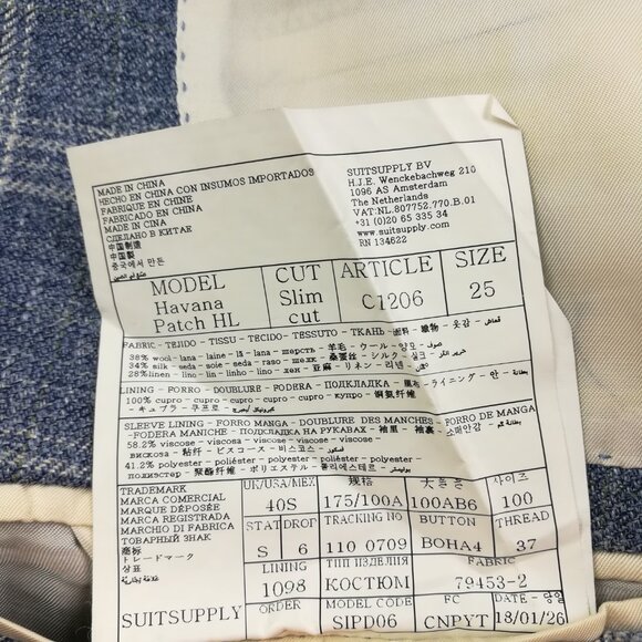 SuitSupply Sport Coat Blazer 40S E Thomas Silk Wool Linen Windowpane Plaid Blue - Picture 7 of 14